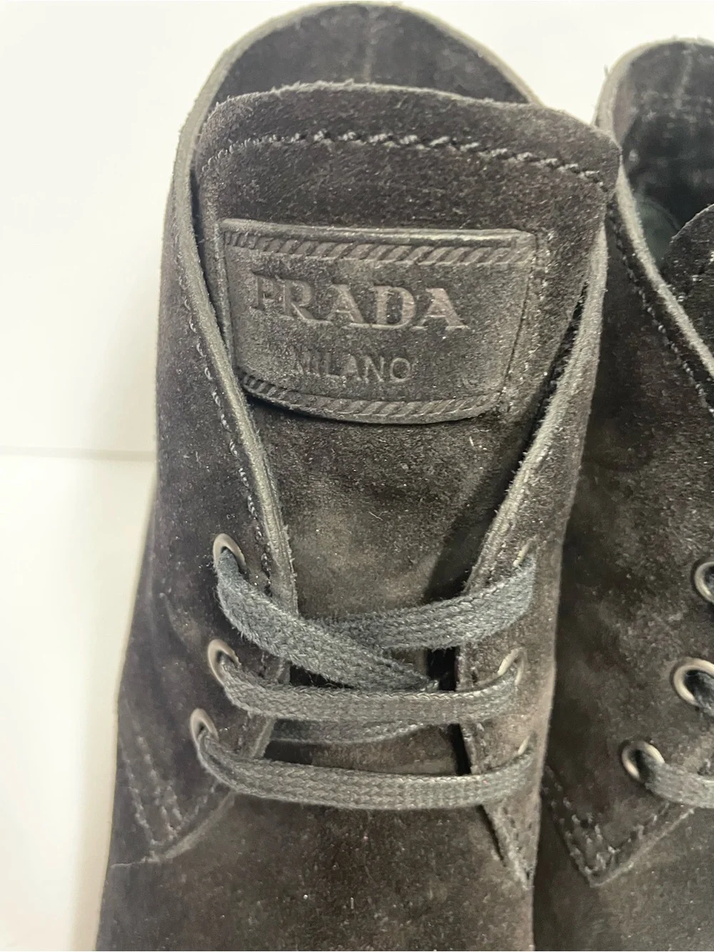 Prada sport Black Suede Wedge Ankle Boots - Women's Lace-Up Bootie 40